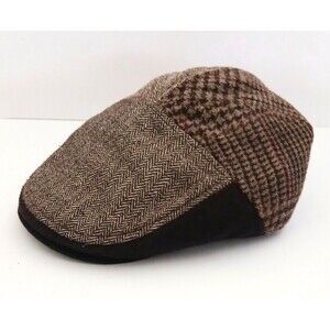 Lake of The Isles Flat Brim Newsboy Cap Mixed Brown Tweeds Quilt Lining Sz M/L